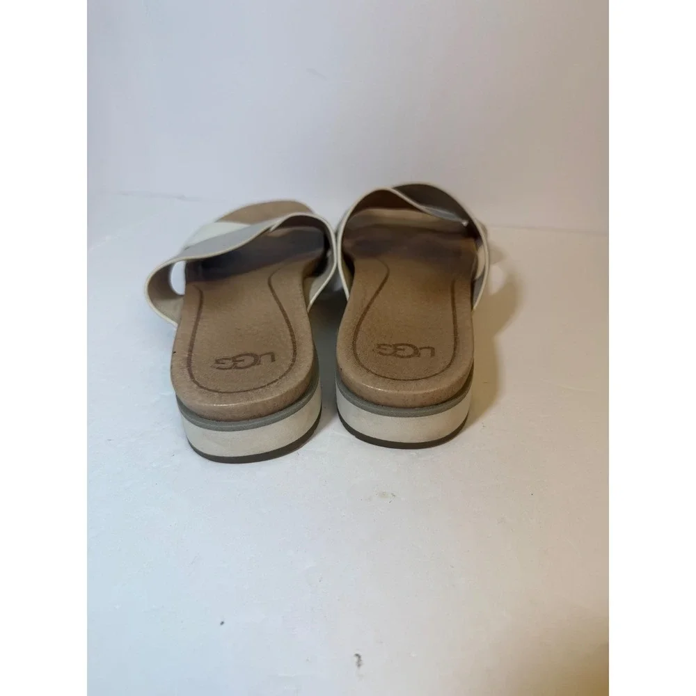 UGG Kari Metallic Silver Cream Leather Crisscross Slide Sandals 1018901 Womens 8